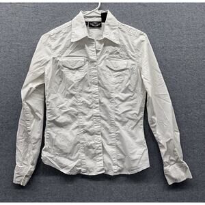 Harley Davidson Top Womens Size XS Button Down Long Sleeve Shirt Ivory Embroider